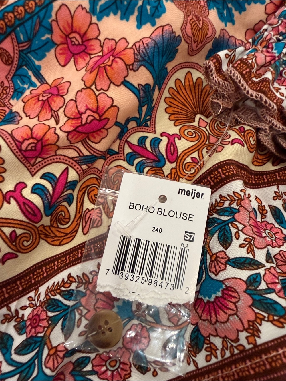 NWT Grace + Karma Size L Boho Peasant Festival Hippie Floral Tassel Tie Blouse - Picture 12 of 12